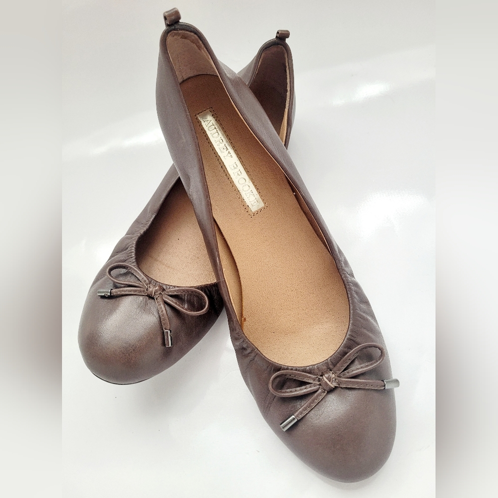 Audrey Brooke Newton Women's Ballet Flats Bow Decor Genuine Leather Coffee US 8 - Picture 5 of 16